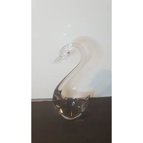 Vintage Art Glass Swan Clear Crystal Bird Figurine Figure Sculpture 8" - Picture 8 of 10